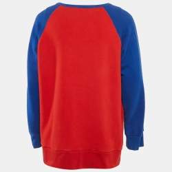 Pre Owned Gucci Blue/Red Vintage Logo Print Cotton Knit Crewneck Sweatshirt XL