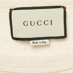 Gucci Off-White Printed Cotton Distressed Crew Neck Sweatshirt XXL