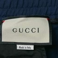 مملوكة مسبقًا Gucci Navy Blue Wool Contrast Trimmed Trackpants XXL