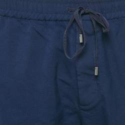 مملوكة مسبقًا Gucci Navy Blue Wool Contrast Trimmed Trackpants XXL