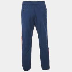 مملوكة مسبقًا Gucci Navy Blue Wool Contrast Trimmed Trackpants XXL