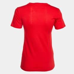 Gucci Red Cotton Logo Crystal Embellished T-Shirt S