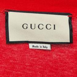 Gucci Red Cotton Logo Crystal Embellished T-Shirt S