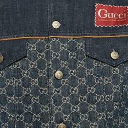 Pre Owned Gucci Blue GG Supreme Leather Trim Denim Jacket XS