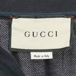 Gucci Navy Blue Cotton Pique Web Tape Collar Detail Polo T-Shirt XL