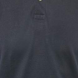 Gucci Navy Blue Cotton Pique Web Tape Collar Detail Polo T-Shirt XL