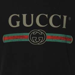 Pre Owned Gucci Black Logo Print Cotton Round Neck T-Shirt L
