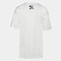 Gucci White Logo Print Cotton Round Neck T-Shirt L