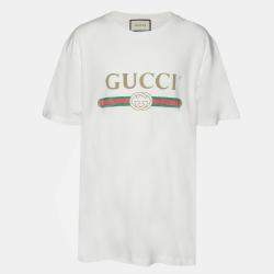 Gucci White Logo Print Cotton Round Neck T-Shirt L
