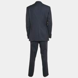 Pre Owned Gucci Navy Blue Plaid Wool Tailored Pants Suit XXXL