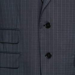Pre Owned Gucci Navy Blue Plaid Wool Tailored Pants Suit XXXL