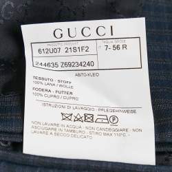 Pre Owned Gucci Navy Blue Plaid Wool Tailored Pants Suit XXXL