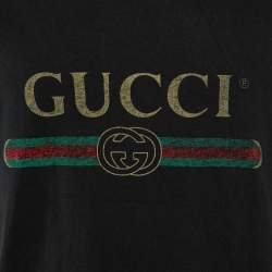 Pre Owned Gucci Black Vintage Logo Washed Cotton Oversized T-Shirt S