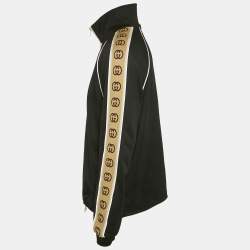 Pre Owned Gucci Black GG Band Trim Jersey Zip-Up Jacket L