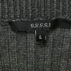 Pre Owned Gucci Grey Rib Knit Wool Knit Cardigan L