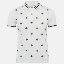 Gucci White Cotton Pique Bee Embroidered Polo T-Shirt XS