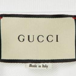 Pre Owned Gucci White Cotton Pique Logo Patch Detail Polo T-Shirt L