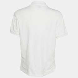 Pre Owned Gucci White Cotton Pique Logo Patch Detail Polo T-Shirt L
