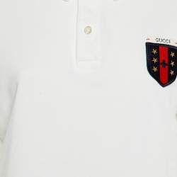 Pre Owned Gucci White Cotton Pique Logo Patch Detail Polo T-Shirt L