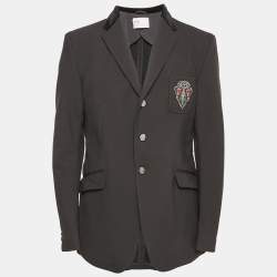 Gucci Black Velvet Collar Technical Crepe Detail Logo Embroidered Blazer XL