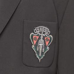 Gucci Black Velvet Collar Technical Crepe Detail Logo Embroidered Blazer XL