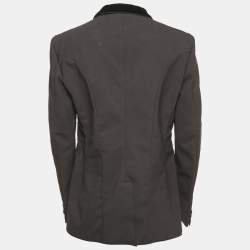 Gucci Black Velvet Collar Technical Crepe Detail Logo Embroidered Blazer XL