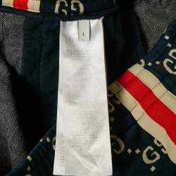 Gucci Navy Blue GG Supreme Cotton Knit Web Tape Trimmed Trackpants L