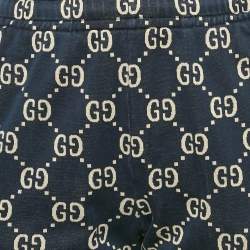 Gucci Navy Blue GG Supreme Cotton Knit Web Tape Trimmed Trackpants L