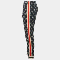 Gucci Navy Blue GG Supreme Cotton Knit Web Tape Trimmed Trackpants L