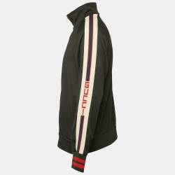 Gucci Black Logo Stripe Sleeve Technical Jersey Track Jacket L