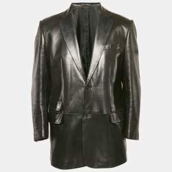 Gucci Black Leather Single Breasted Blazer L