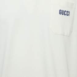 Pre Owned Gucci Off-White Logo Embroidered Cotton Pique Polo T-Shirt XL
