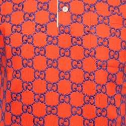 Pre Owned Gucci Red GG Supreme Embroidery Cotton Pique Polo T-Shirt XS