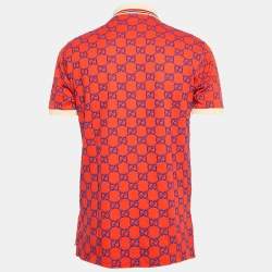 Pre Owned Gucci Red GG Supreme Embroidery Cotton Pique Polo T-Shirt XS
