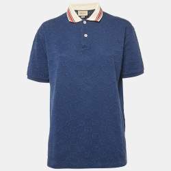 Gucci Blue GG Embroidered Cotton Pique Polo T-Shirt S