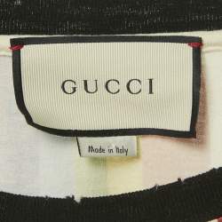 Gucci Cream UFO Print Cotton Distressed Crew Neck T-Shirt S