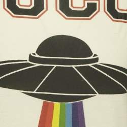 Gucci Cream UFO Print Cotton Distressed Crew Neck T-Shirt S