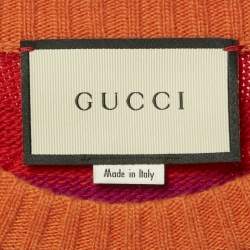 Gucci Multicolor Tiger Striped Intarsia Wool Embroidery Detail Sweater S