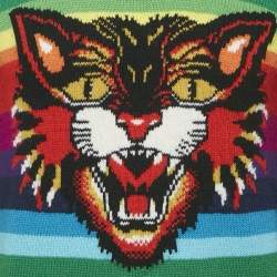 Gucci Multicolor Tiger Striped Intarsia Wool Embroidery Detail Sweater S