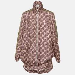 Gucci Burgundy GG Supreme Print Silk Jacket and Shorts Set S/XXXS