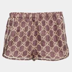 Pre Owned Gucci Burgundy GG Supreme Print Silk Jacket and Shorts Set S/XXXS