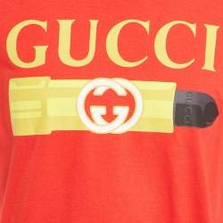 Gucci Red Logo Print Jersey Crew Neck T-Shirt S
