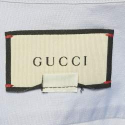 Pre Owned Gucci Blue Tiger Embroidered Cotton Bowling Shirt S