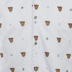 Pre Owned Gucci Blue Tiger Embroidered Cotton Bowling Shirt S