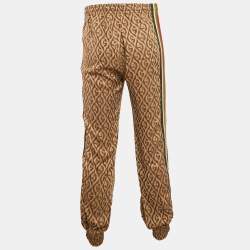 مملوكة مسبقًا Gucci Brown Leather Trim Jacquard Track Pants M