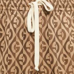 مملوكة مسبقًا Gucci Brown Leather Trim Jacquard Track Pants M