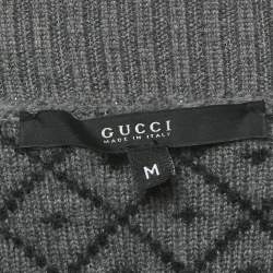 Gucci Black/Grey Diamante Wool Knit V-Neck Sweater M