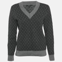 Gucci Black/Grey Diamante Wool Knit V-Neck Sweater M