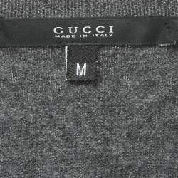 Gucci Grey Wool V-Neck Long Sleeve Sweater M