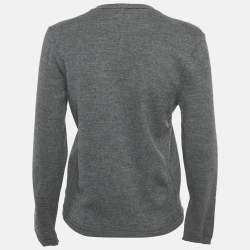 Gucci Grey Wool V-Neck Long Sleeve Sweater M